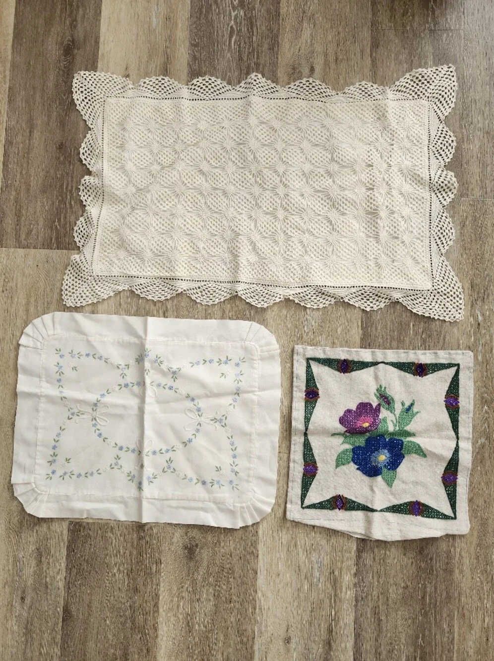 Vintage Lot of 3 Pillow Covers Pauline Denham Crochet Embroidery
